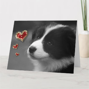 Carte Aimez-vous mignon Chiot Red Gold Hearts