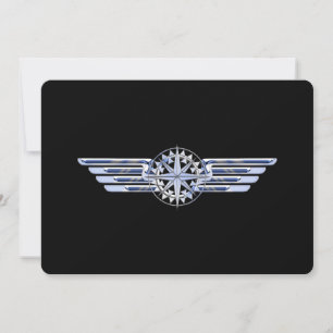 Carte Air Pilote Chrome comme ailes Compass sur noir