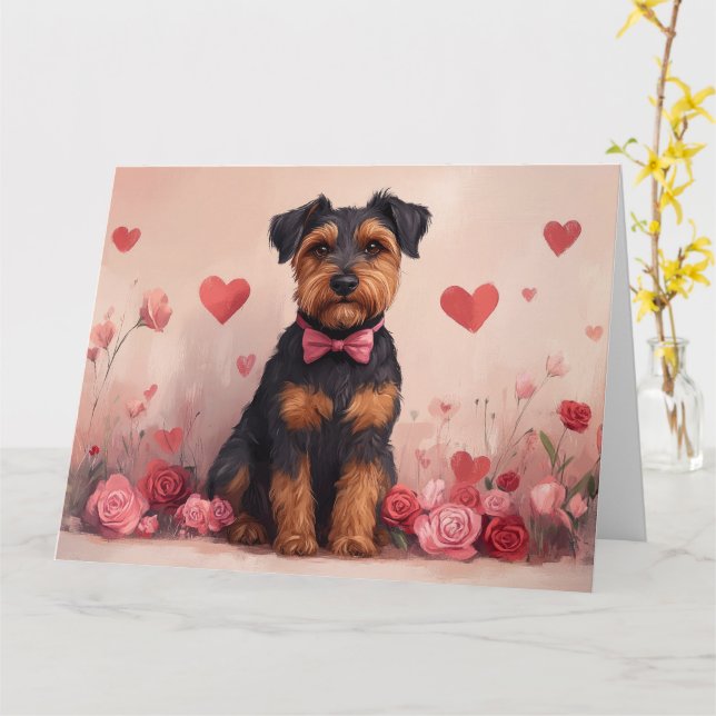 Carte Airedale avec des Roses - Saint-Valentin (Fleur jaune)
