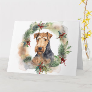 Carte Airedale Christmas Wreath Festive Pup