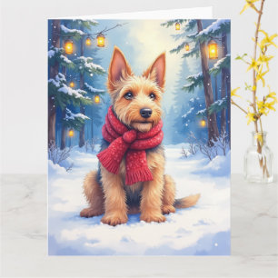 Carte Airedale Terrier aquarelle Noël enneigé