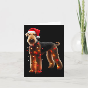 Carte Airedale Terrier Santa Hat Feux de Noël Chien Ow
