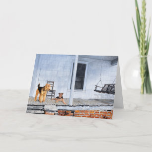 Carte Airedale Terriers sur la véranda