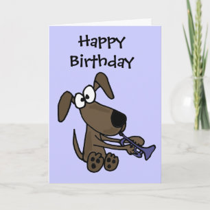 Carte AJ- Funny Puppy Dog Playing Trumpet Cartoon