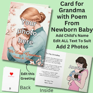 Carte Ajouter 2 photos pour grand-mère, Poème de nouveau