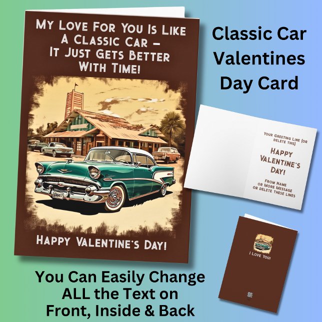 Carte Ajouter des noms, Green Classic Car Valentines Day (Créateur téléchargé)