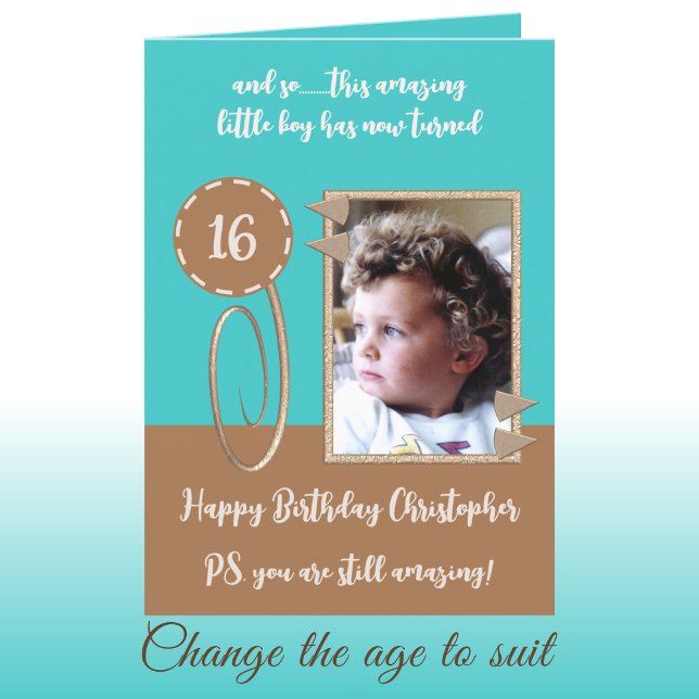 Carte Ajouter la photo turquoise et brune 16ème annivers (Créateur téléchargé)