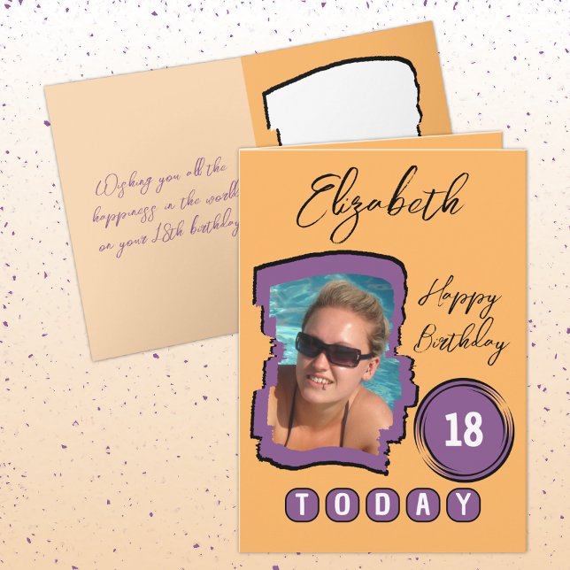 Carte Ajouter le nom photo orange violet 18e anniversair (Créateur téléchargé)