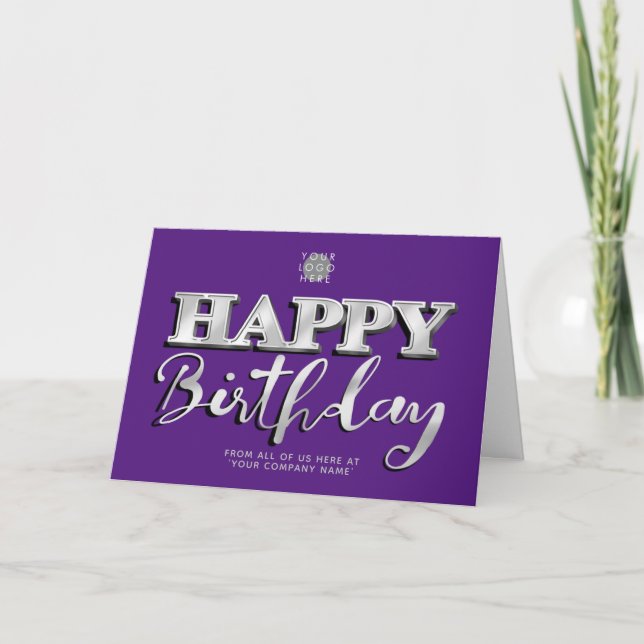 Carte Ajouter Logo Lettres Argent Purple Business Annive (Devant)