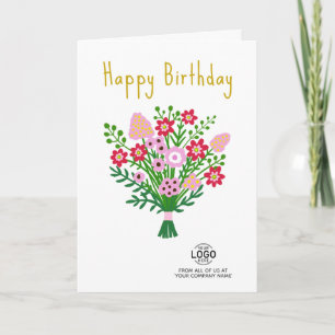 Carte Ajouter Logo Pink Red Flowers Business Anniversair