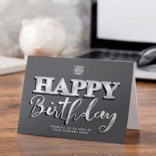 Carte Ajouter Logo Silver 3d Modern Grey Business Annive