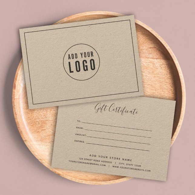 Carte Ajouter un logo Gris Bordure Certificat cadeau (Créateur téléchargé)