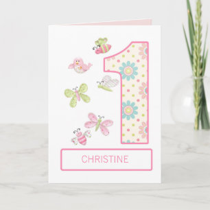 Carte Ajouter un nom, 1er anniversaire avec des bogues e