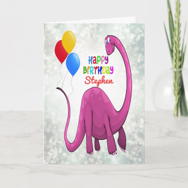 Carte Ajouter un nom Anniversaire Dinosaur et Ballons (Devant)