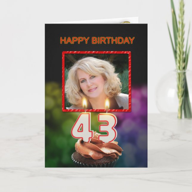 Carte Ajouter une photo, 43ème anniversaire avec gâteau  (Devant)