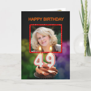 Carte Ajouter une photo, 49ème anniversaire avec gâteau 