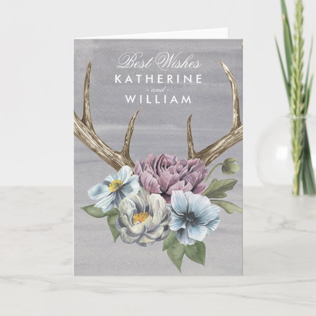 Carte Ajouter vos noms | Floral Deer Antlers (Devant)