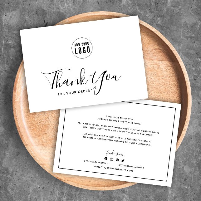 Carte Ajouter votre logo Bordure noire et Merci blanc (Créateur téléchargé)