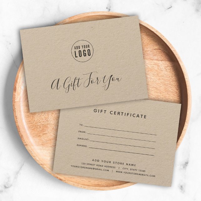 Carte Ajouter Votre Logo Rustic Kraft Certificat Cadeau (Créateur téléchargé)