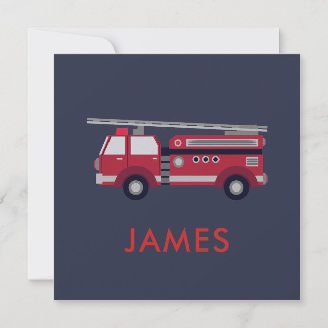 Carte Ajouter votre nom Red Fire truck Personnalisé (Devant)