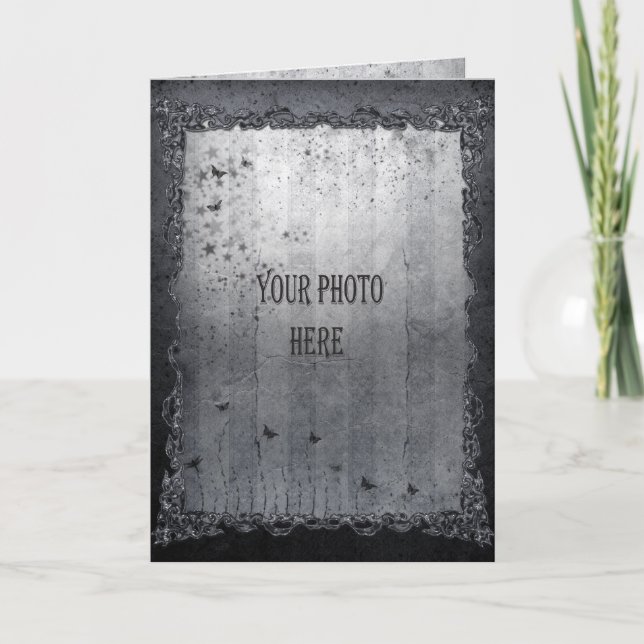 Carte Ajouter votre photo noir cadre gothique (Devant)