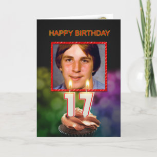 Carte Ajoutez une photo, 17ème anniversaire avec gâteau 