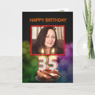 Carte Ajoutez une photo, 35ème anniversaire avec gâteau 