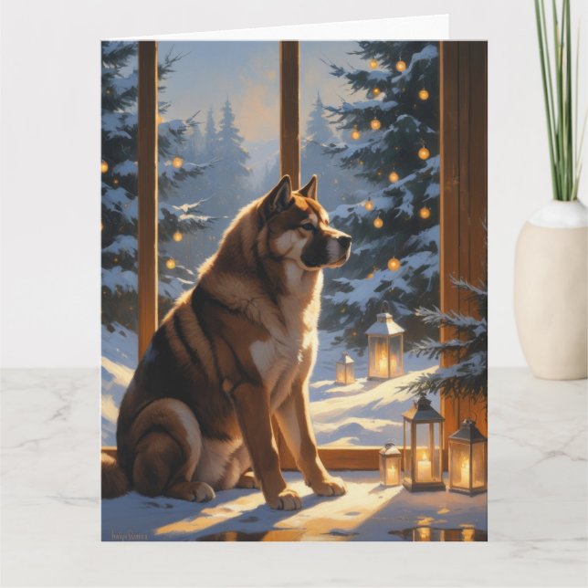 Carte Akita Américain Avec Vacances De Noël (Devant)