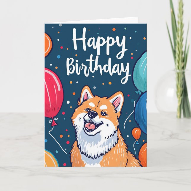 Carte Akita avec ballons Anniversaire (Devant)