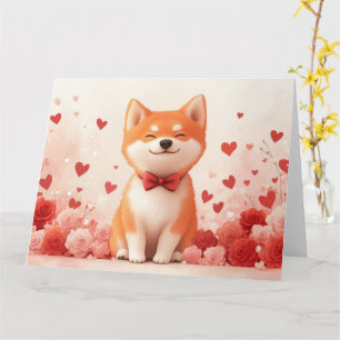 Carte Akita avec des roses - Saint-Valentin 