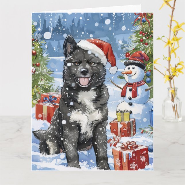 Carte Akita Chien Winter Wonderland Noël Joie (Fleur jaune)