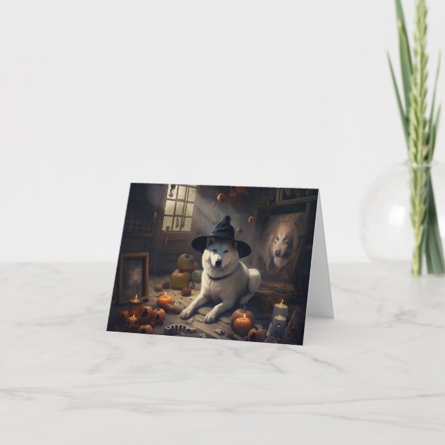 Carte Akita Citrouilles Halloween effroi (Devant)