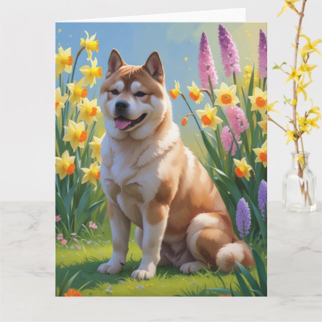 Carte Akita Dog Fleurs de printemps Peinture (Fleur jaune)