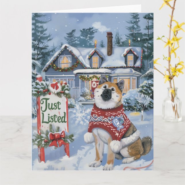 Carte Akita Festive Humour Realtor Noël (Fleur jaune)