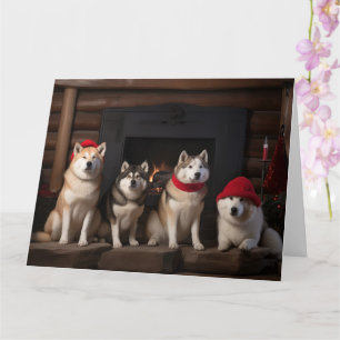 Carte Akita par le Noël de la cheminée