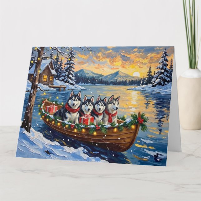 Carte Alaskan Malamute Christmas Boat Holiday (Devant)