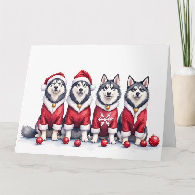 Carte Alaskan Malamute Christmas Dress Santa Hat (Devant)