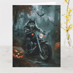 Carte Alaskan Malamute équitation moto Halloween effraya