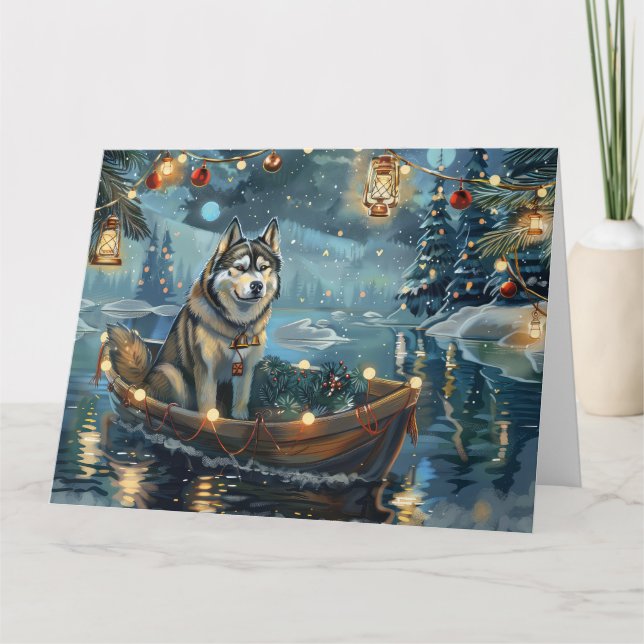 Carte Alaskan Malamute Noël Festive Voyage (Devant)