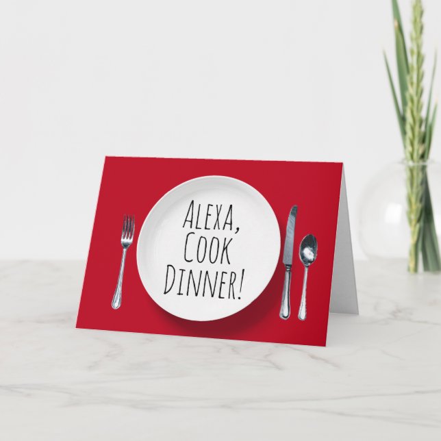 Carte Alexa Command white dinner plate birthday (Devant)
