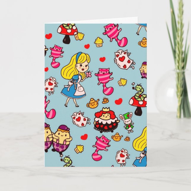 Carte Alice Wonderland Mad Hatter Cat Doodle (Devant)