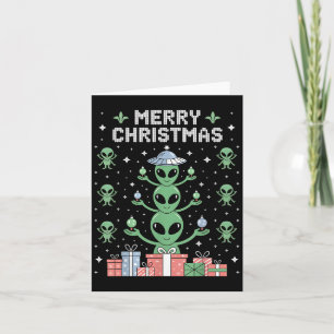 Carte Alien drôle Trio Joyeux Noël laid Santa Hat Gi