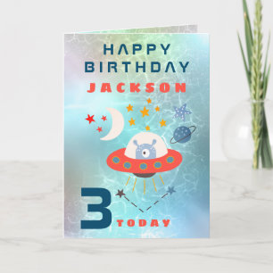 Carte Alien  Espace 3 Âge Espace Turquoise Anniversaire