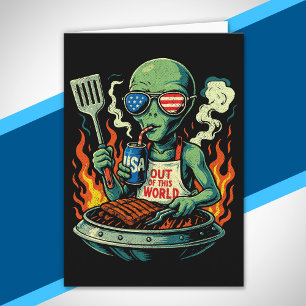 Carte Alien Patriotique Drôle Grillant au Barbecue Améri