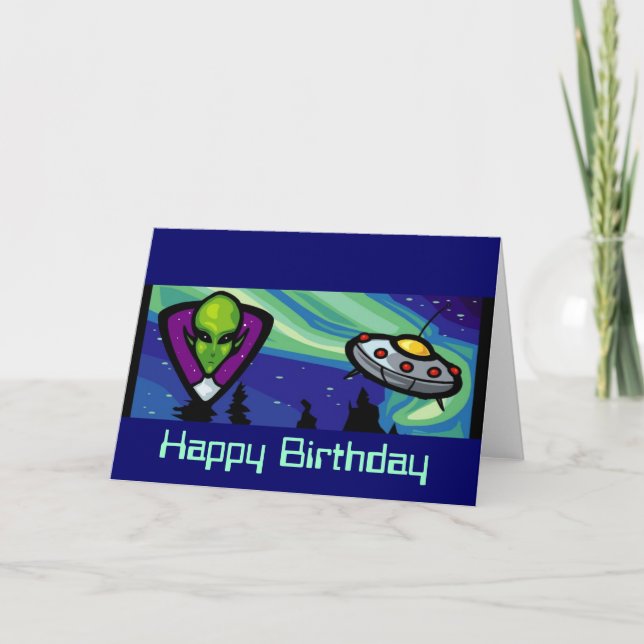 Carte Alien vaisseau spatial personnalisable Anniversair (Devant)