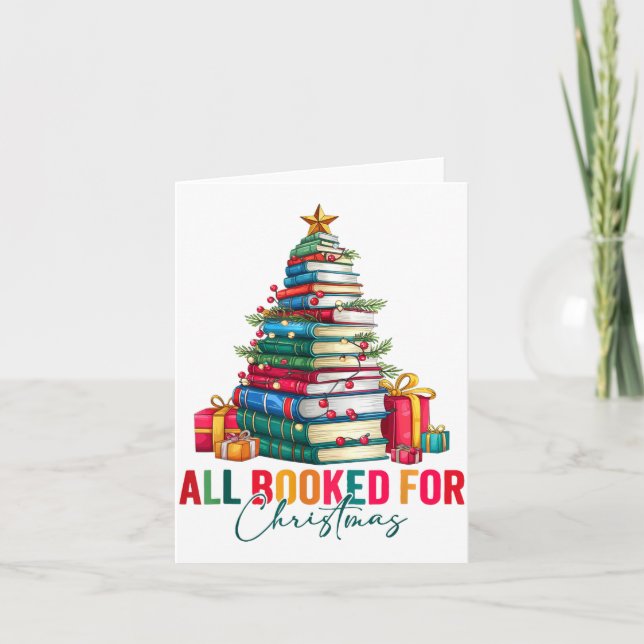 Carte All Booked For Christmas Xmas Tree Teacher Holiday (Devant)