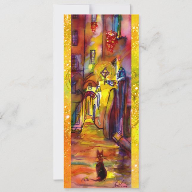 Carte ALLÉE MÉDIÉVALE DE NUIT À FLORENCE, jaune rouge (Devant)