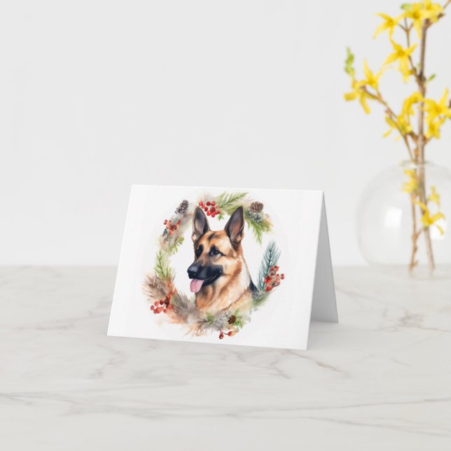 Carte Allemand Berger Noël Wreath Festive Pup (Fleur jaune)