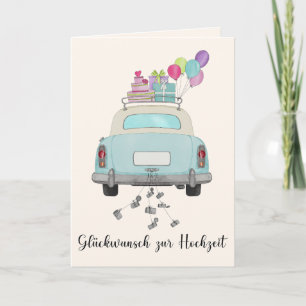 Carte Allemand Glückwunsch Mercredi Jour Blue Retro Car