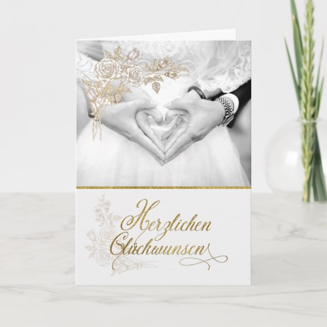 Carte ALLEMAND Mariage Félicitations Faux Gold Leaf (Devant)